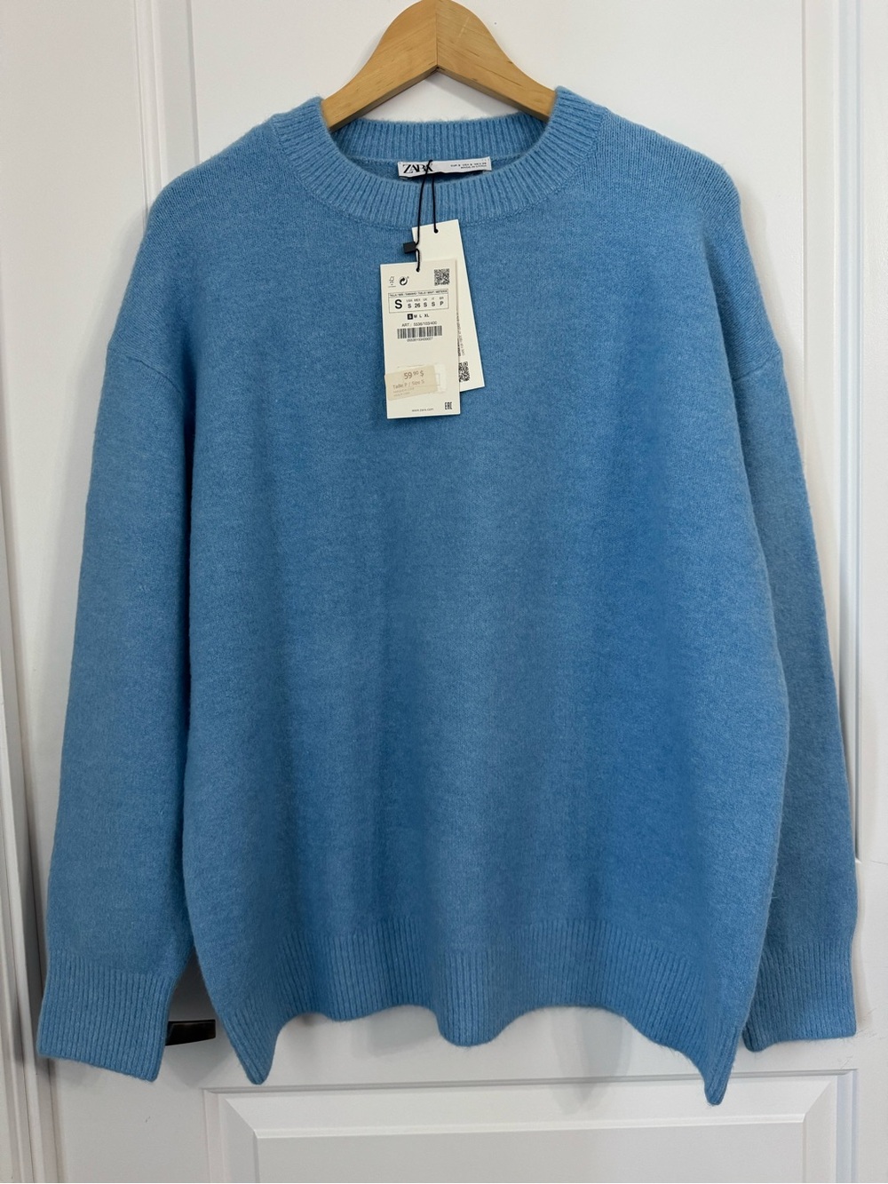 NWT Zara Blue Oversized Crewneck Sweater, size small - Picture 2 of 8